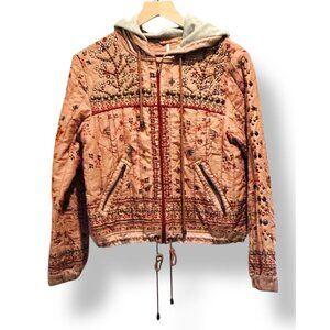 Free People Play My Song Quilted Studded Bomber Jacket Cotton Candy Pink Small